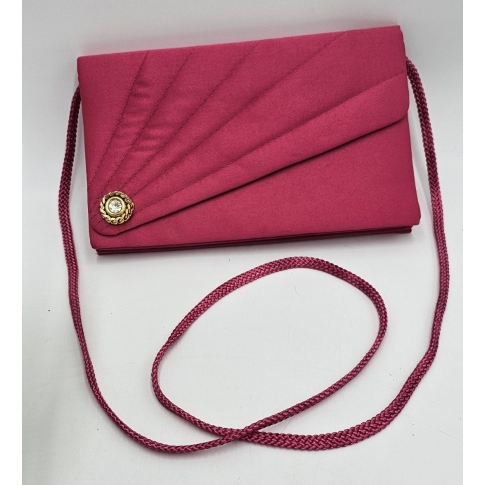 Bright Pink Clutch Bag Crossbody Jewel Accent Braided LIGHTLY DISCOLORED BOTTOM